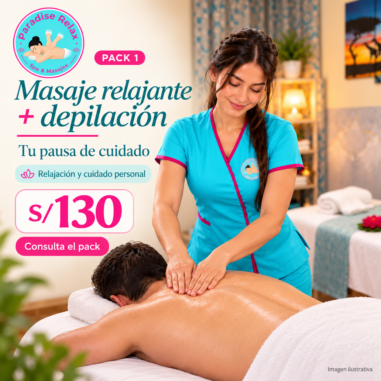 Pack 1 de Paradise Relax: Masaje relajante + depilación